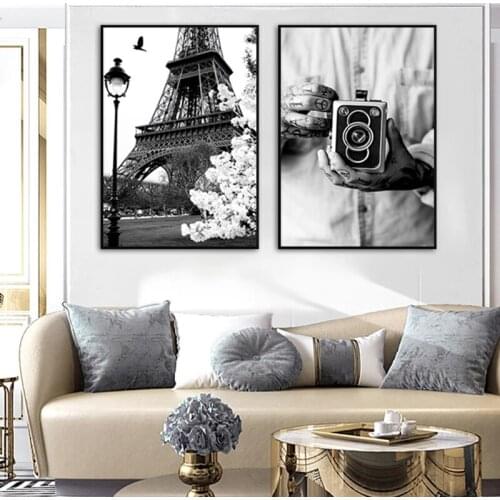 Fashion Paris Tower Girl Black and White Photography Poster Nordic Wall Art Canvas Painting Dormitory Room Decoration Pictures