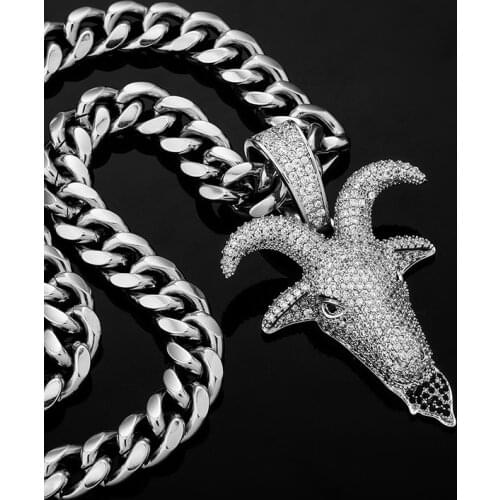 Hip Hop Micro Paved Cuibc Zirconia Bling Iced Out Satan Goat Pendants Necklaces for Men Rapper Jewelry Drop Shipping