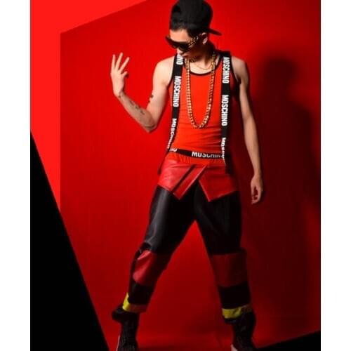 Men vest Splicing hip hop clothing personality slim male sleeveless vests men punk rock singer dance stage star fashion