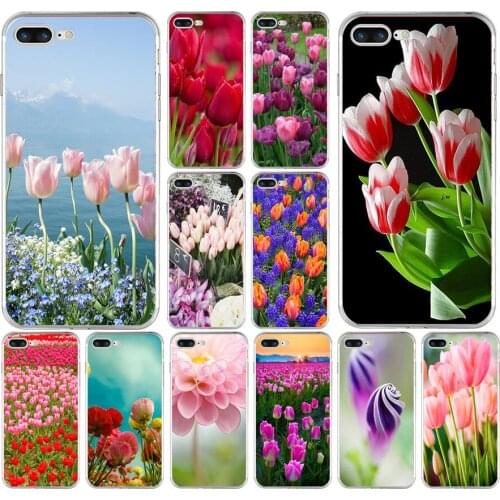 138H Red Blue Spring Tulips flower field Soft TPU Silicone Cover Case For Apple iPhone 6 6s 7 8 plus Case