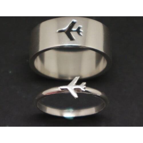 Plane Couple Promise Ring Set His and Her Ring for Woman, Alternative Engagement Matching Ring, Pilot & Flight Attendant Gift