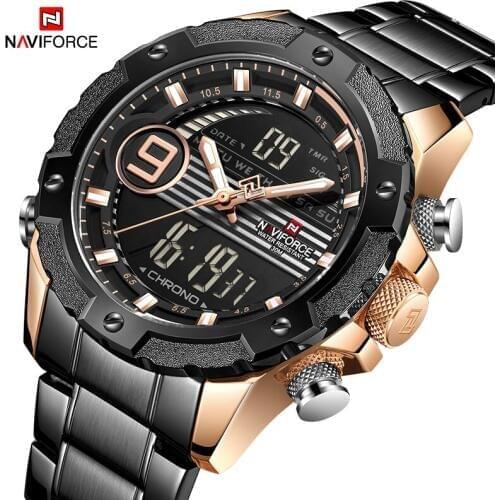 NAVIFORCE Top Luxury Brand Mens Sports Watches Quartz LED Clock Men Waterproof Wrist Watch Male Full Steel Army Military Watch