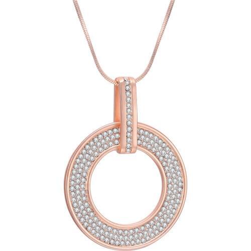 New Big Round Geometric Circle Pendants Necklace 3 Colors Full CZ Crystal Long Chain For Mujer Jewelry Party Gift Dropshipping