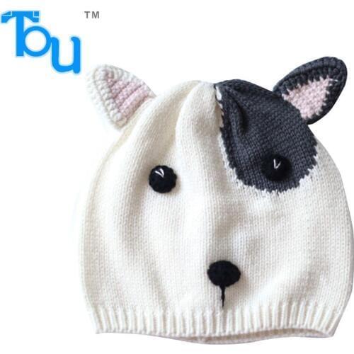 TOU--New Style Baby Winter /Autumn Animal Dog Model Cap Kid Crochet Hats Chlidren White And Black Hats 0-4T