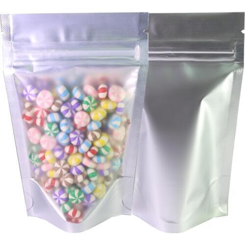 Wholesale bulk packaging bags small ziplock bags clear front pouches matte silver stand up bags packing organizer