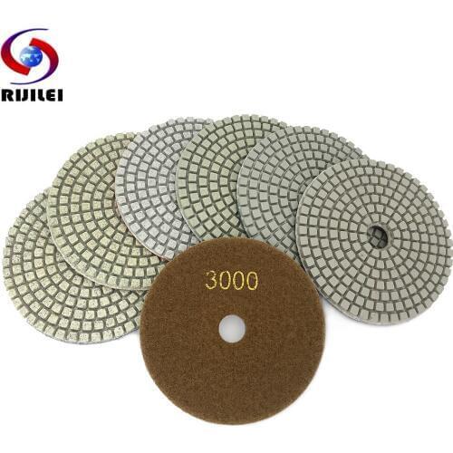 RIJILEI 7PCS/Set 4Inch White Diamond Polishing Pad 100mm Wet Flexible Polishing Pads for Stone Concrete Floor Polishing Pad HC14