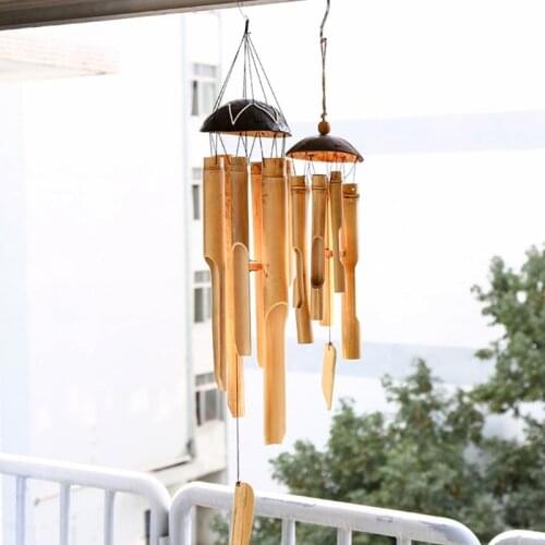 Natural Bamboo Multi Tubes Wind Chimes for Outside Decoration Tuned Elegant Chimes Decor Soothing Melodic Deep Tones Outdoor Dec
