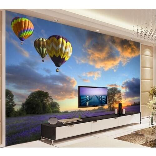 Beibehang Custom 3d photo wallpaper Modern natural purple lavender on the original hot-air balloon flight hall mural wall paper