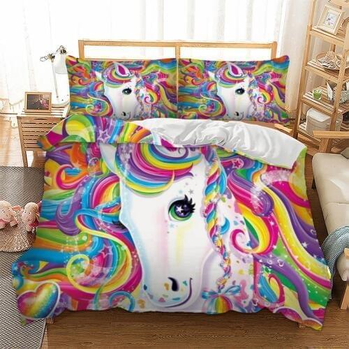 Unicorn Bedding Sets Kids Watercolor Rainbow Duvet Cover Single Twin Queen King Size Printing Bedclothes 3Pcs dropshipping