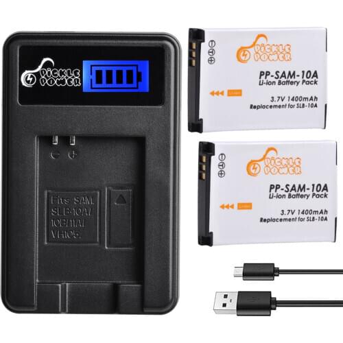 2pcs SLB-10A SLB10A SLB 10A Camera Battery & LCD USB Charger for Samsung EX2F HZ15W SL102 SL202 SL420 SL620 SL820 HZ10W HZ15W