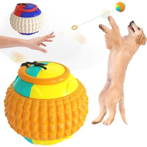 Dog Toy Hand Throwing Ball Automatic Telescopic Rope Dog Molar Biting Teeth Training Cleaning Ball Outdoor Interactive Toy