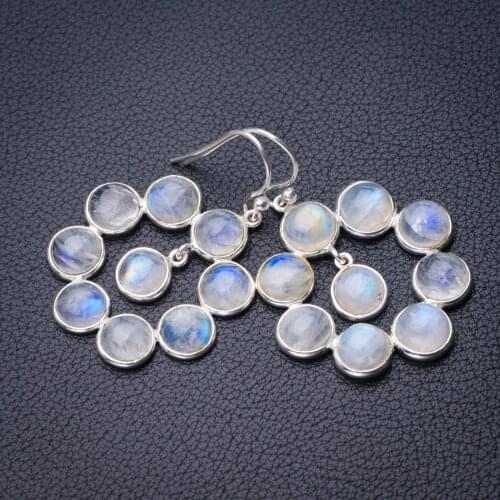 StarGems Natural Rainbow Moonstone Handmade 925 Sterling Silver Earrings 1.75" D6796