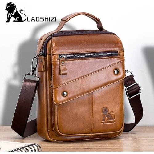 Genuine Leather Men Bang Retro shoulder bag mens leather mens large-capacity portable messenger bag Handbag Brand crossbody