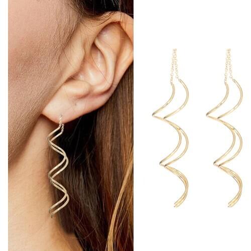 Unique Twisted Bar Long Line Chain Earrings Drop Dangle Earrings For Women Fashion Simple Jewelry Gift 1 Pair