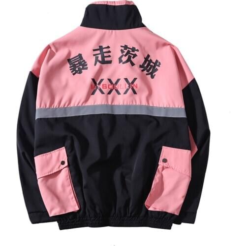 Side Pockets 3M Reflective Windbreaker Track Jackets Streetwear Men Fashion Bomber jacket Teenagers Hip Hop Full Zip Stripe Coat