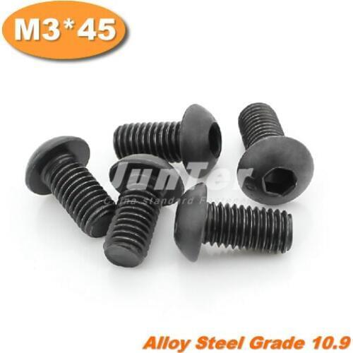 500pcs/lot ISO7380 M3*45 Grade10.9 Alloy Steel Hexagon Socket Button Head Screws