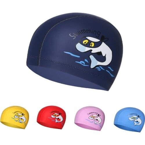 PU Waterproof Swimming Cap Swimming Pool Cap Ear Protector Baby Colorful Diving Cap