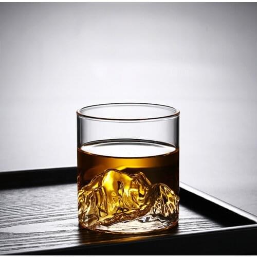 Japanese Style Whisky Cup Mountain Shallow Shape Transparent Glass Cup Fuji Artwork Gift Whiskey Glass Glacier Vodka Wine Cup