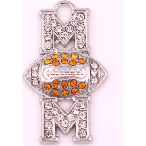 Mothers day jewelry fashion zinc alloy studded Football MOM Crystal Pendant