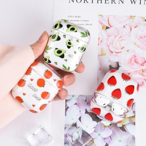 Transparent Cartoon Fruits Earphone Case For Apple Airpods 1 2 Plastic Clear Hard Protective Cover Charging Case For Airpod1 2