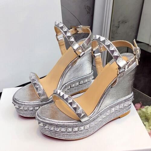 Platform Sandals Women Designer Open Toe Rivet Mixed Color Wedges Shoes For Women Runway High Heels Sexy Runway Shoes 2021