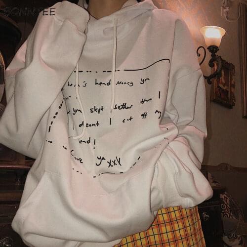 Hoodies Women Draw String Spring Pockets Letter Simple Hooded Casual Ladies Long-sleeved Pullovers Harajuku Sweatshirt Retro Ins