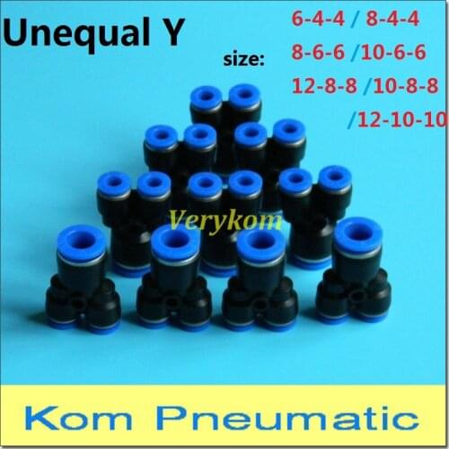 10pcs/lot Pneumatic Plastic Tube Air Fitting Tube Hose Connector Y Union Tee Reducer APW PW 8-6 / 8-4 / 6-4 / 10-6 / 10-8 /12-6
