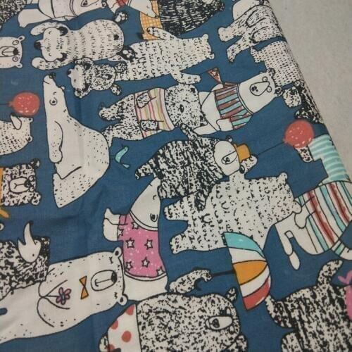 100% Cotton viaPhil Brand Blue Cartoon Bear Printed Fabric Animal Fabric Patchwork Cloth Dress Home Decor