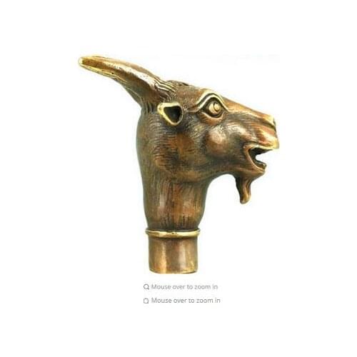 100% BRASS Pure Copper Brass Grandpa Good Lucky Asian Chinese Old BRASS Hand Carved Collect Sheep Statue Walking Stick Head