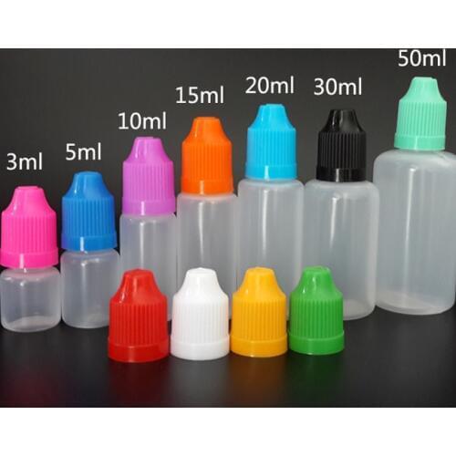 100pcs 5ml 10ml 15ml 20ml 30ml 50ml 100ml 120ml Empty E liquid Plastic Dropper Bottle Childrpoof Eyes Drop Refillable Bottle