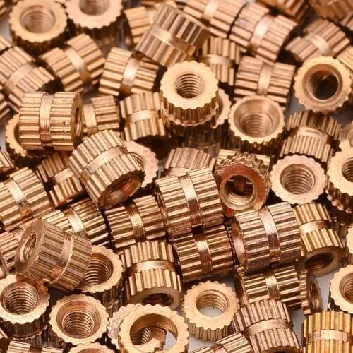 100pcs M3*5mm Knurl Thread Inserts 5mm(OD) Metric Threaded Brass Knurl Round Insert Nuts Gold Tone Thread Inserts