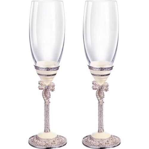 2 Pcs / Set Crystal Champagne Glass Enamel Goblet Lovers Cups Wedding DrinkingGlasses For Party Decoration Gift Box