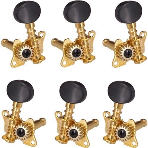 6 pcs Right Left Guitar Tuning Pegs Open Machine Heads Oval Button Gold Acoustic Folk Guitar Parts Tuning Peg Tuners Parts