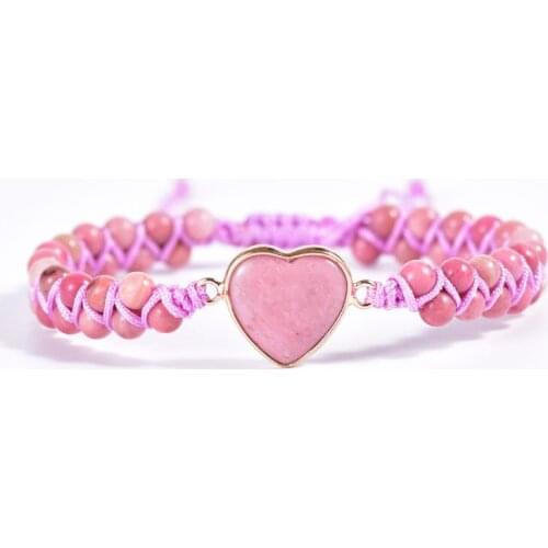 Natural Stone Healing Crystal Bracelet Natural Stone Heart Charm Bracelet Yoga Jewelry Femme Purple Crystal, Pink Rhodochrosite