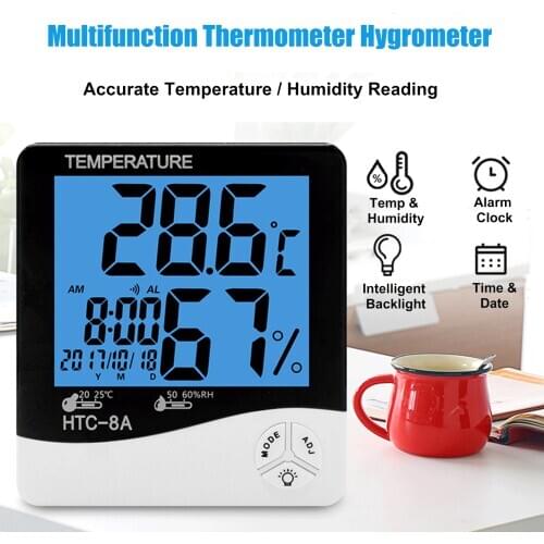 Digital Hygrometer Thermometer Indoor Temperature Humidity Gauge Backlit LCD Weather Station Alarm Clock with Calendar