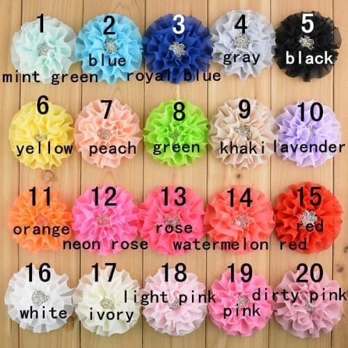 40 pcs/lot , Free shipping 3.5" Chiffon fabric flowers for DIY headband with rhinestones DYI accessories/ Ruffled hair flower