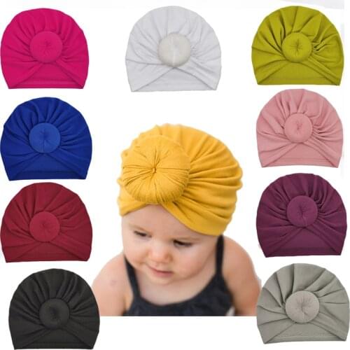 2020 Children Accessories Newborn Toddler Kids Baby Boy Girl Turban Cotton Beanie Hat Winter Warm Soft Cap Solid Knot Soft Wrap