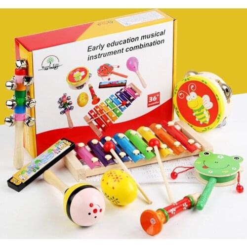 Early Education Kids Toy Infant Musical Instruments Eight Sets Percussion Instruments Combination Cognitive Ability Wooden Toys