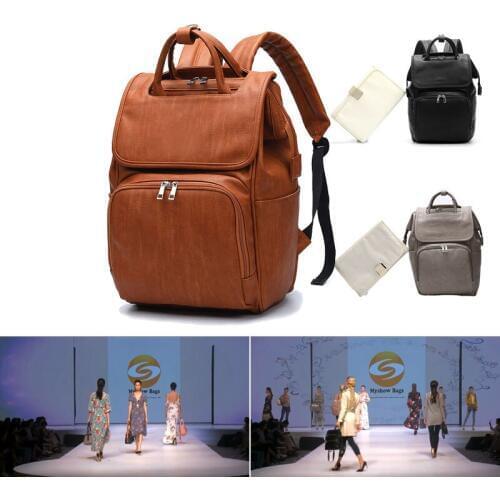 PU Leather Backpack Mummy Bag Diaper bag Travel Nursing Bag Portable Nappy Bag Free diaper pad Myshow bags