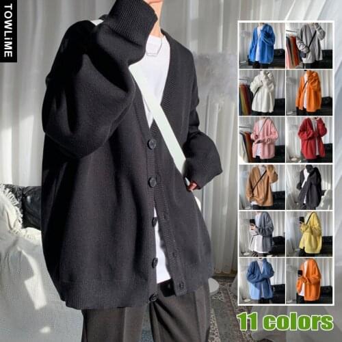 2021 Spring Mens Solid Cardigan Sweater Man Fashion Casual V-Neck Knitted Sweater Coat Women Korean Streetwear Loose Jackets