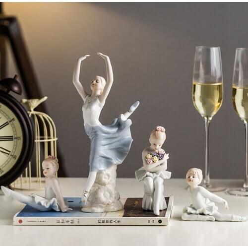 Ceramic Dancer Ballet Girl Figurines Doll Angel Miniature Ornaments Home Living Room Kids Room Decoration Birthday Gift Crafts