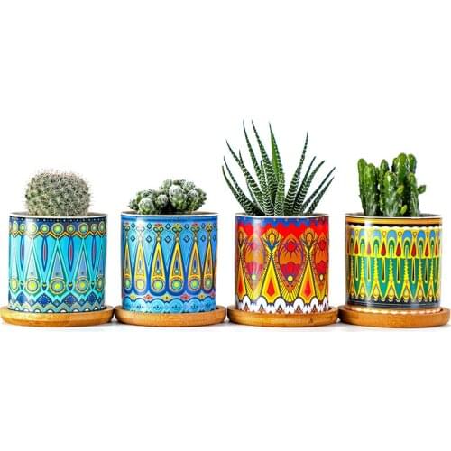 Ceramic Mini Flower Pot Mandala Pattern Succulent Plant Holder Desktop Pots Colorful Ceramic Flowerpots Planter
