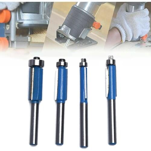 4Pcs/set 1/4" Shank Flush Trim Router Bit Wood Edge Cutting End Dual Flute Bearing Cutter Bit Tools 6.35mm Alloy Steel Blades