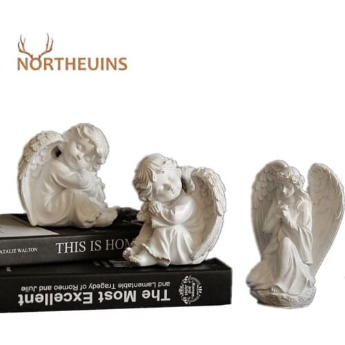 NORTHEUINS 11cm Resin Creative Wing Angel Figurines For Interior Nordic Statues Home Decoration Accessories For The Living Room