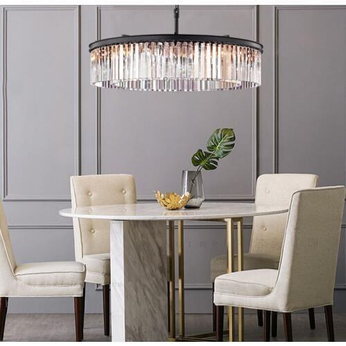 American style Crystal Pendant Round Light For Living Room Home Dining Room Hotel Creative Retro Iron Lamp Indoor Lighting