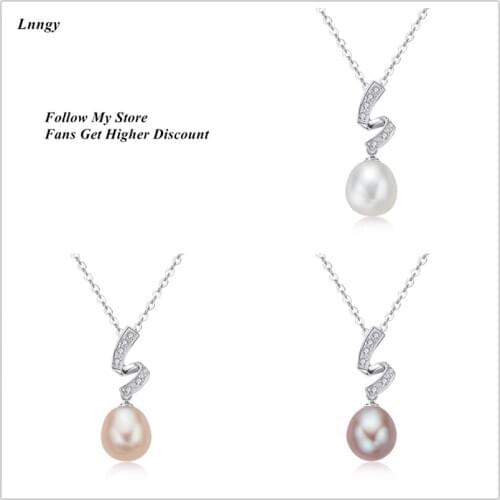 Lnngy 925 Sterling Silver Link Chain Necklace Freshwater Pearl Fashion Gifts Pendants Chain Necklace Bijoux Femme Elegant Gifts