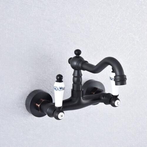 Oil Rubbed Bronze Kitchen Bathroom Basin Sink Faucet Vessel Tap Mixer Tap Dual Handles Wall Mounted Nsf757