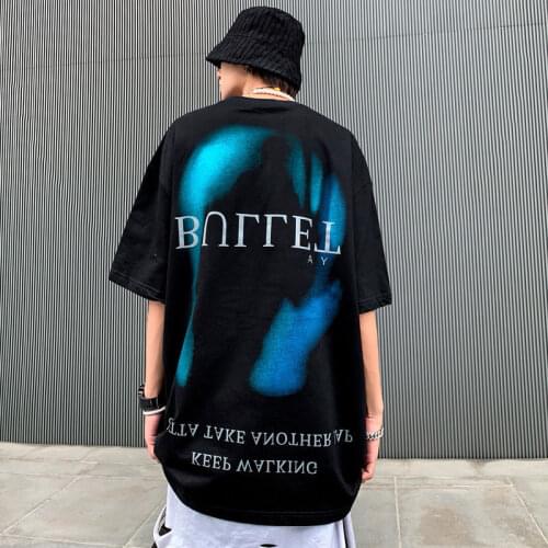 Summer fashion brand printed short sleeve t-shirt mens loose large hip hop fashion mens fried Street dark half sleeve