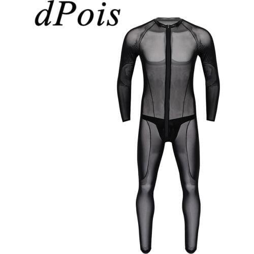 Men Sexy Sheer Mesh Lingerie Leotard Bodysuit Homme Man Transparent Teddy Catsuit Briefs Underwear Sleepwear Clubwear Swimsuit
