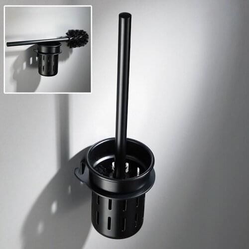 Black Aluminum Toilet Brush Set Black Brush Head Dumb Drain Cup Toilet Brush Holder Home Clean Tools
